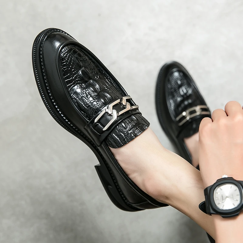 

Brand Men Crocodile Leather Business Banquet Leather Shoes High-quality Men's Spring New Comfortable Pointed Gentleman's Loafers