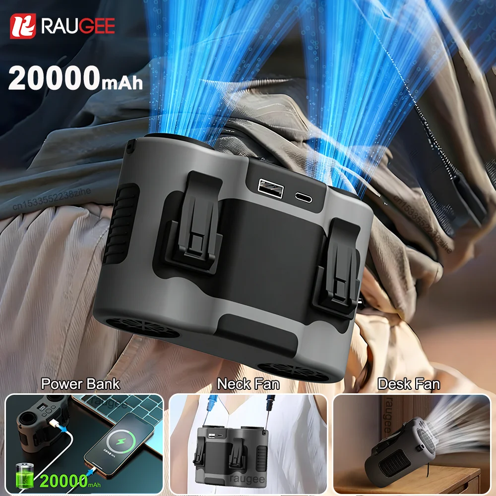 

Портативный вентилятор на пояс с клипсой, 20000 мАч, перезаряжаемый, для улицы, подвесной на шею, мини-вентилятор для ношения на теле, для кемпинга, работы, путешествий