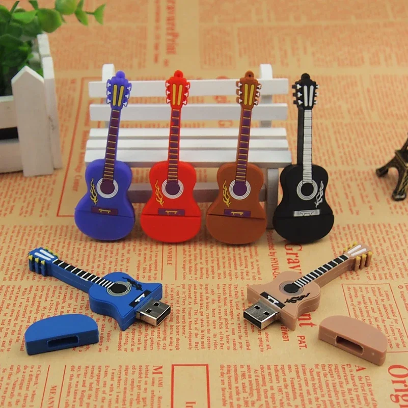 Cartoon Guitarras Em Forma de U Disco, Música Flash Drive, Pendrive, Memory Stick, Adequado para Estudante, Presente, USB 2.0, Hot Style, 64GB, 128GB