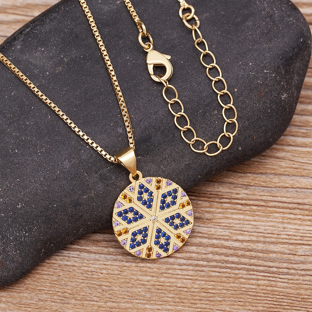 Nidin Neue Mode Glanz Zirkon Runde Anhänger Halskette Inlay Raute Gold Überzogene Lange Kette Halsband für Frau Schmuck Party Geschenk