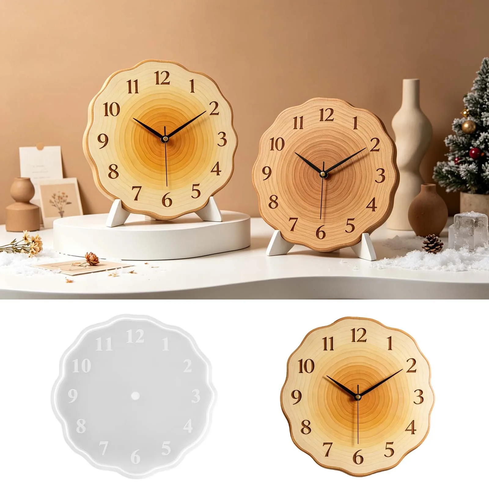 Wave Lace Stump Clock Silicone Mold DIY Digital Number Clocks Epoxy Resin Plaster Cement Mold For Crafts Jewelry Making Ornament