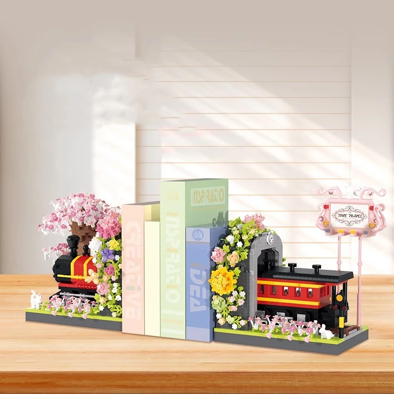 BALODY train goes through the tunnel, bookends, building blocks, cherry blossom tree ornaments, children's toys, Christmas gifts