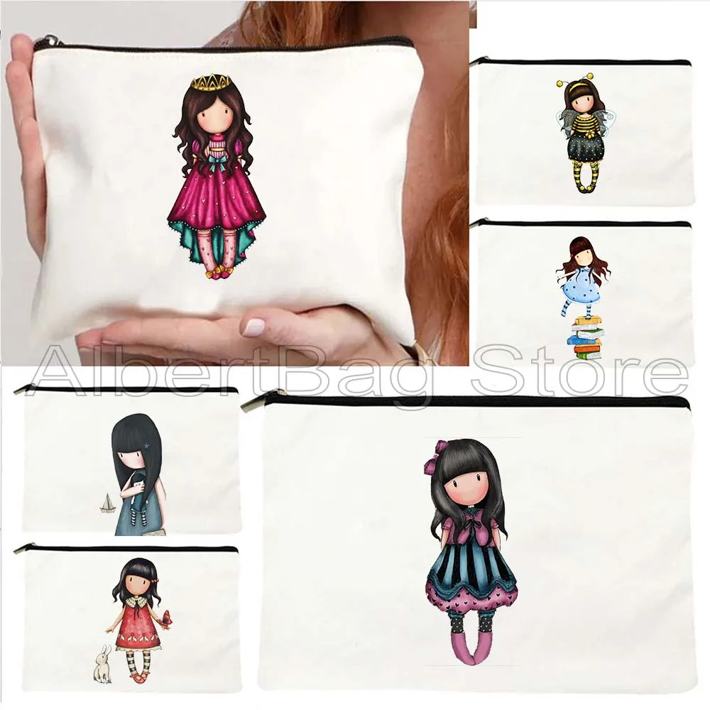 Lovely Cartoon Girl Santoro Books Lover Gorjuss Little Girl Doll Cute Gifts Canvas Cosmetic Makeup Toilet Bag Pencil Case Pouch