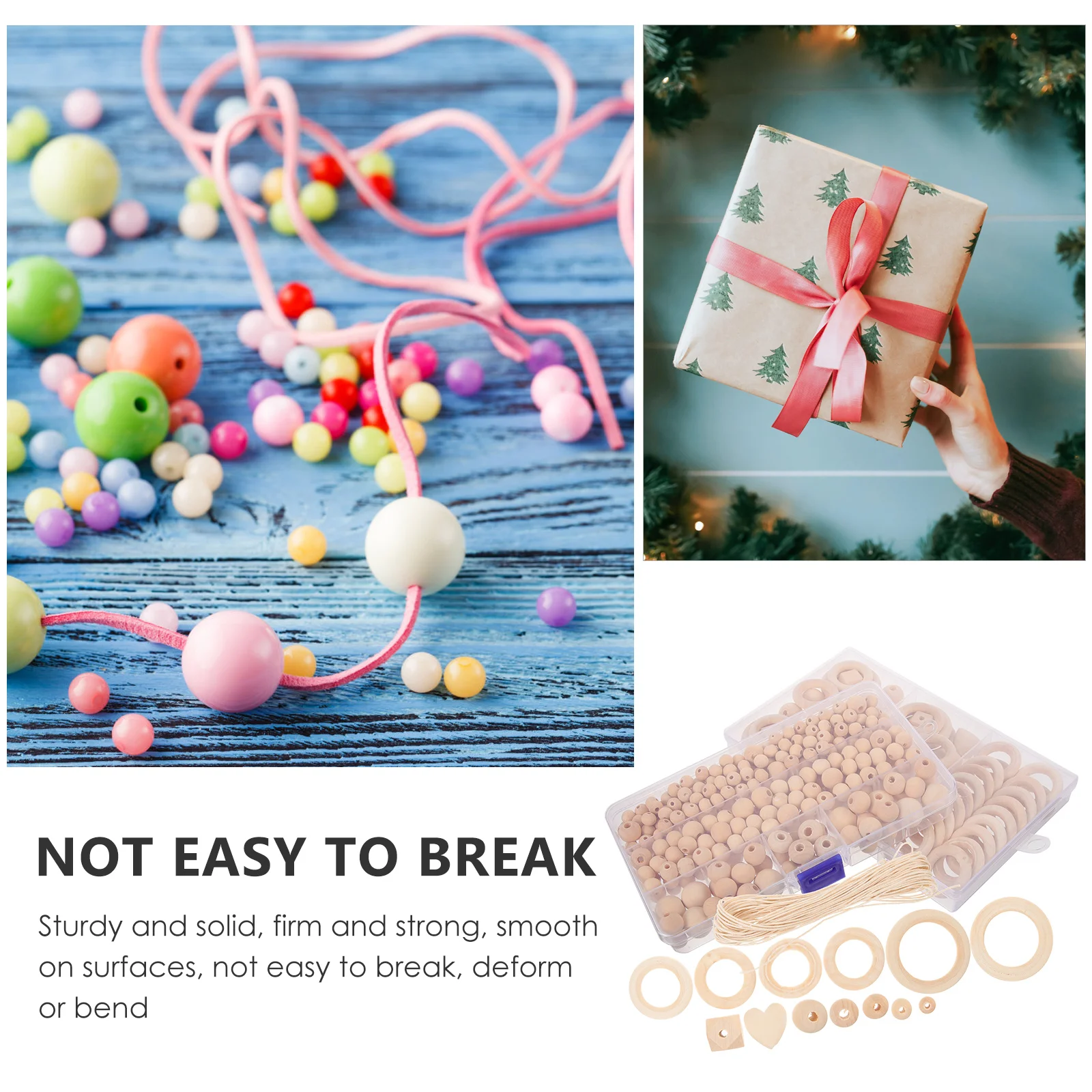 

Creative Round Wooden Bead Combination Large Loose Decorative for DIY Crafts Sturdy Smooth Durable Wood Hair Beads Garland
