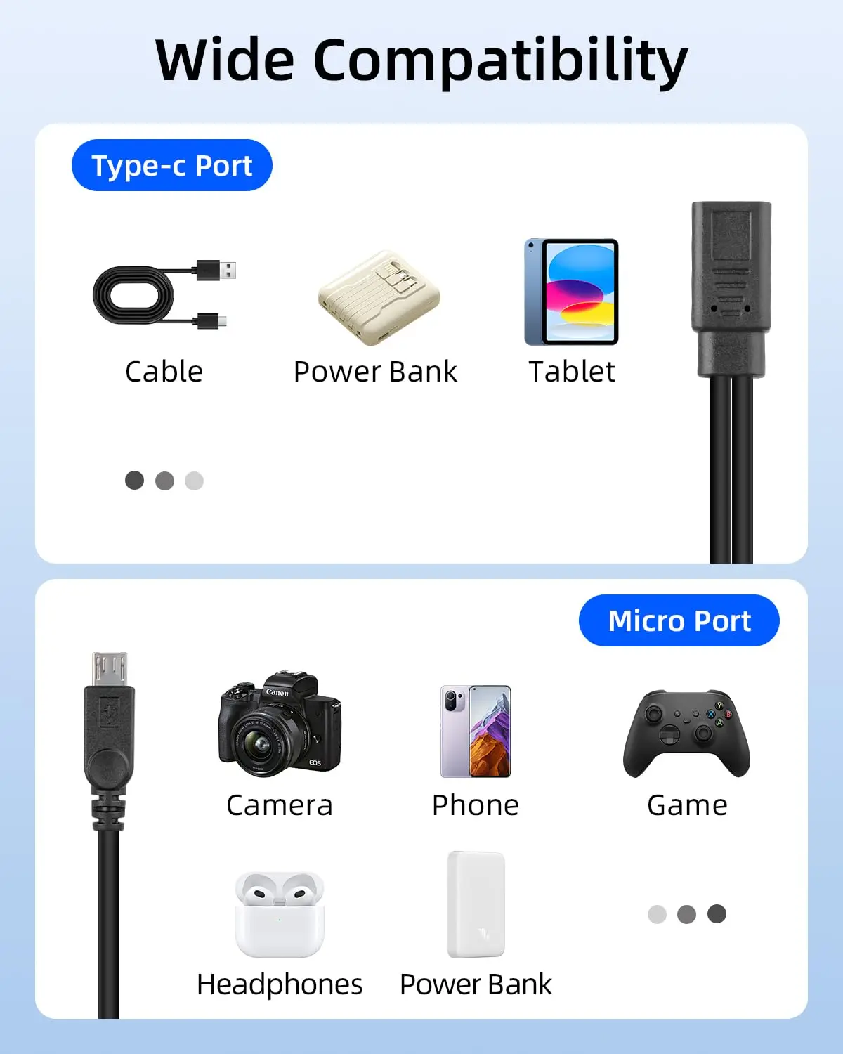 USB C Type-C Female to Dual Micro-USB 5Pin Male Splitter Extension Cable DC 5V Charging Power Supply Cord for Android Phone