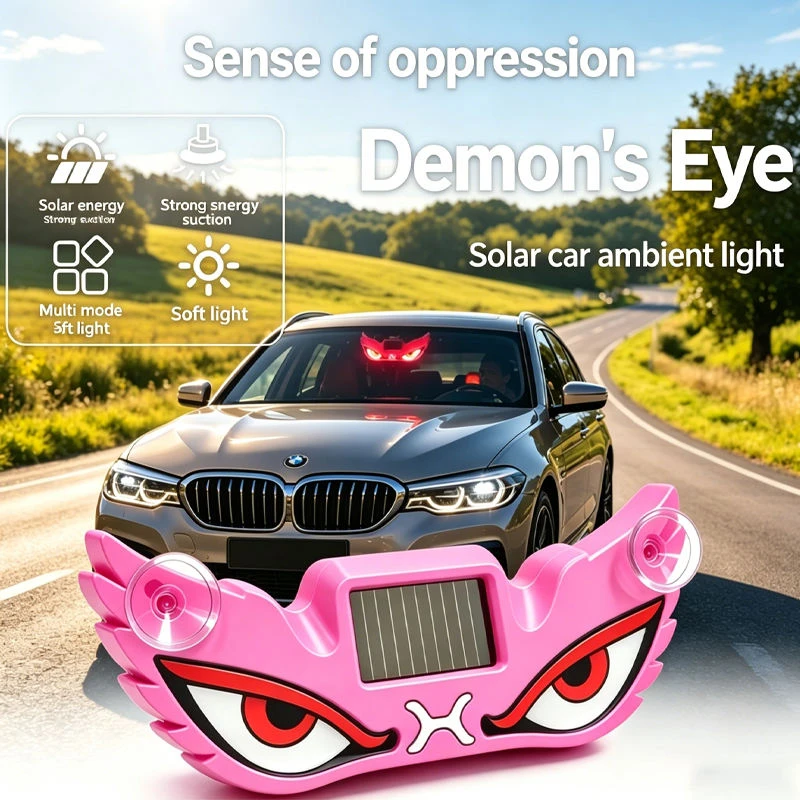 New LEMOMBO Devil's Eye Solar Car Ambient Light Type-C Rechargeable LED Warning Lamp Intelligent Sensing Universal Strobe Decor