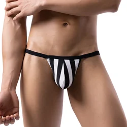 Sexy Men's Thongs Striped Bikini Low Rise Elastic Bulge Pouch G-String Briefs T-back Underwear Pump Man Brazilian Thong