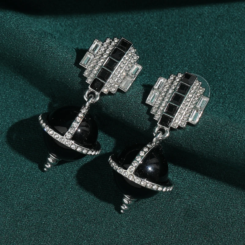 

Large Vintage Black Pearl Earrings Drop Antique Silver Plated Retro Jewelry Luxury 2026 For Ladies Classic Elegance Gifts
