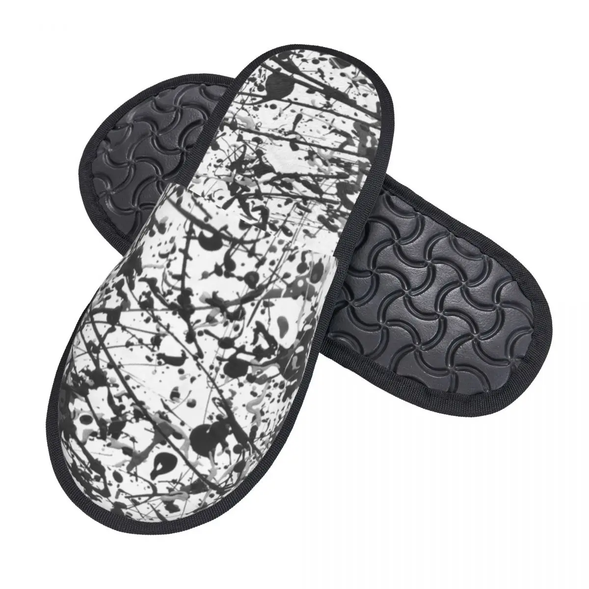 Custom Jackson Pollock American Painter House Slippers Cozy Memory Foam Mijumi Pollock Black And White Slip On Spa Slipper Shoes