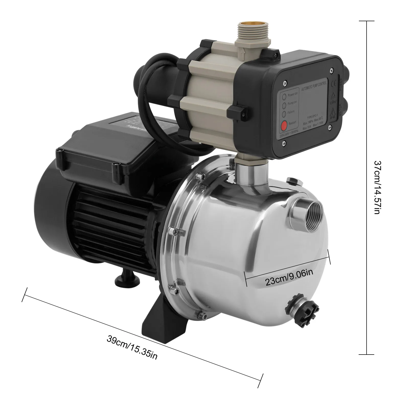 1.5 HP 115V Shallow Well Pump Sprinkler Booster Jet Pump w/Automatic Controller for Garden Lawn Irrigation System Water Transfer