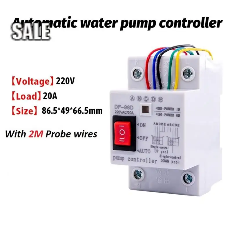 

New DF-96D Automatic Water Level Controller Switch 20A 220V Water Tank Liquid Level Detection Sensor Controller 2M Wires-A68E