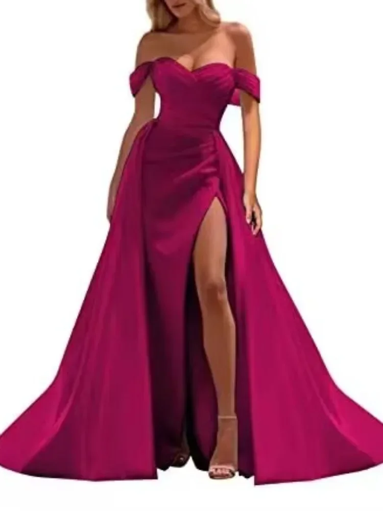 Elegante schulter freie Abendkleider Temperament hohe Taille Split Ballkleid solide Tailing Hochzeits feier Vestido Fiesta