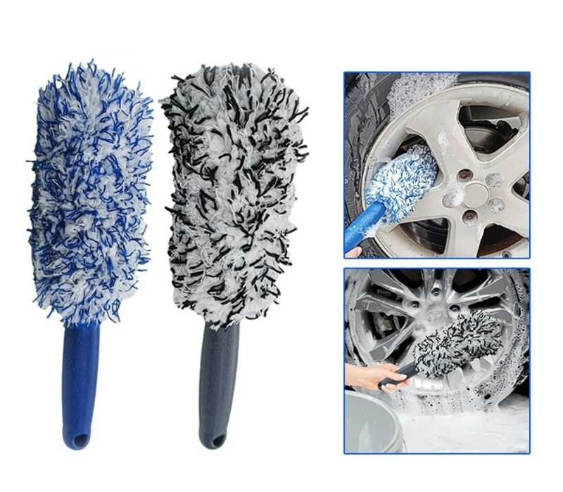 Plush Wheel Hub Cleaning Brush Anti-Slip Plastic Handle Auto Tire Rim Wash Brush Durable Car Beauty Tool Car Washing Accessories
