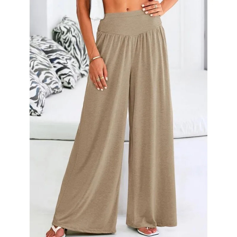 

Большие размеры 1XL-5XL, женские однотонные повседневные широкие брюки, женские модные винтажные повседневные прямые брюки с вертикальной эластичной резинкой на талии