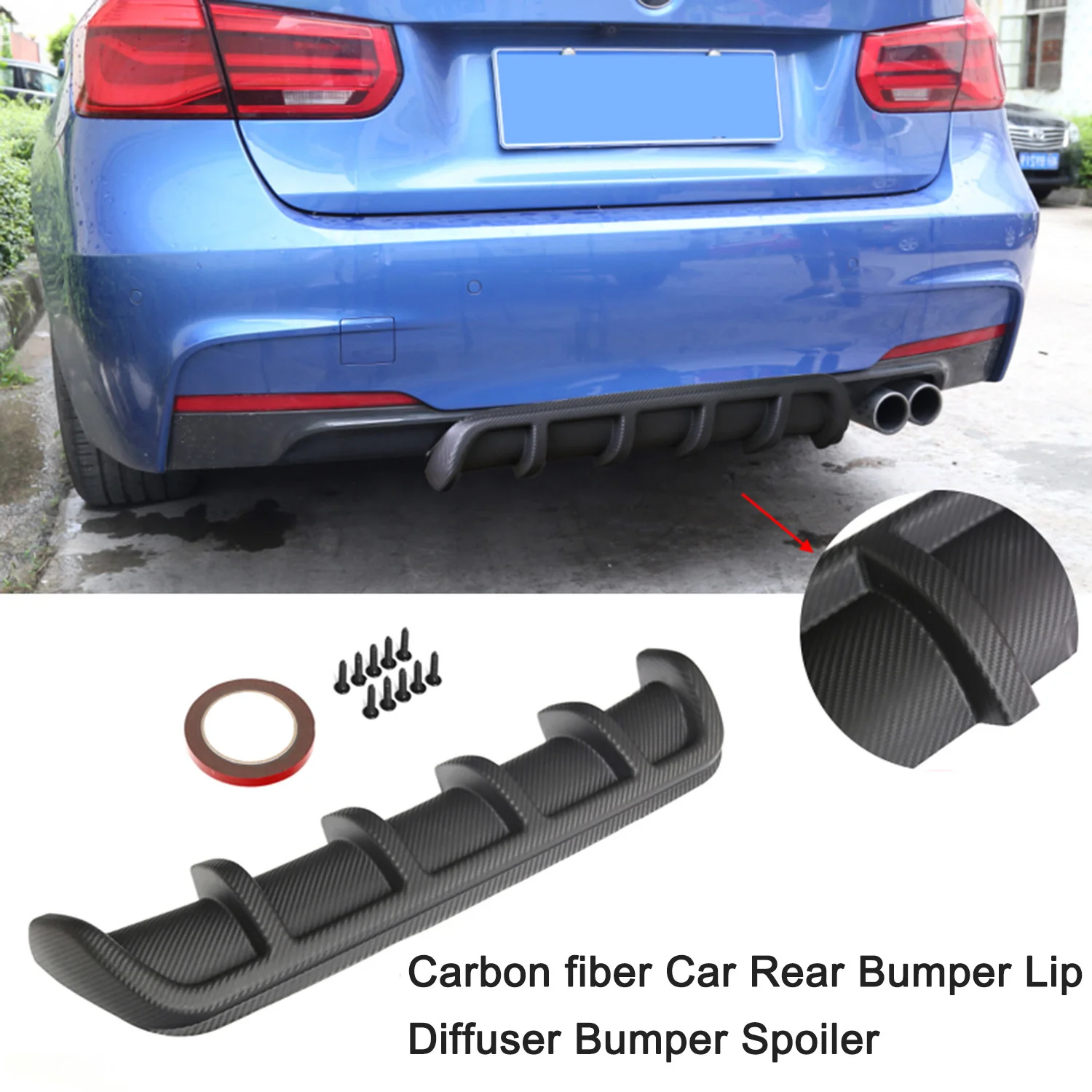 Universal Car Rear Bumper Lip Diffuser 6 Fin Shark Fin Style Car Back Bumper Spoiler Lip Splitter