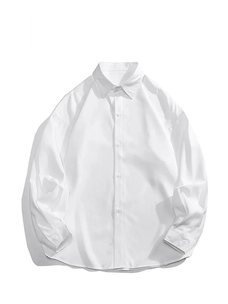 

Мужская белая рубашка Rampo свободного кроя, модная однотонная рубашка на пуговицах, весенняя рубашка для многослойных образов, дышащий полиэстер