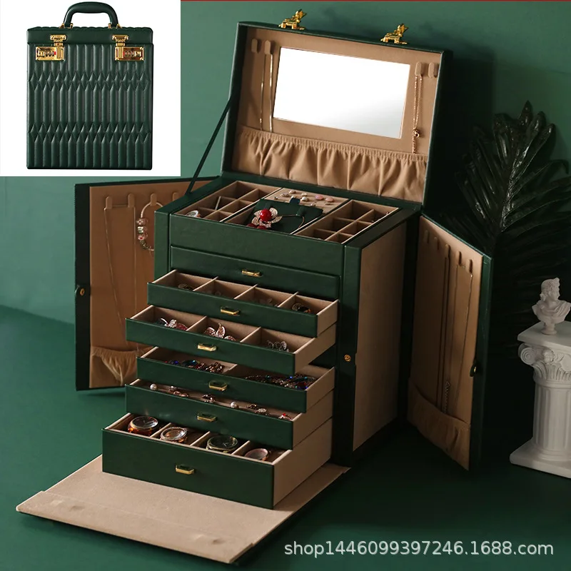 Big Size Jewelry Box Velvet Drawer Ring Bracelet Earrings Jewelry Box Organizer Necklace Display Stand Portable Trinkets Storage