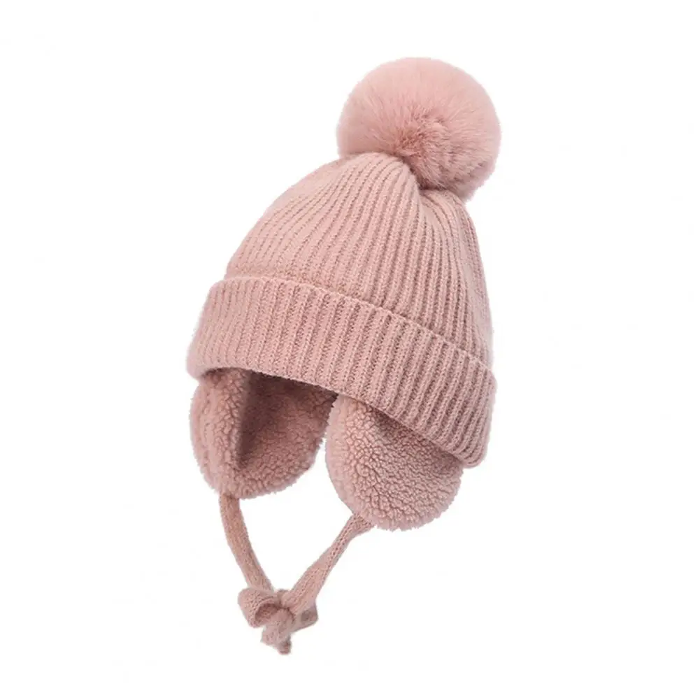 Winter Hat Toddler Pom Pom Hat Children's Thickened Wool Knit Hat with Pom-pom Extended Ear Flaps Winter Cap Fleece-lined Warm