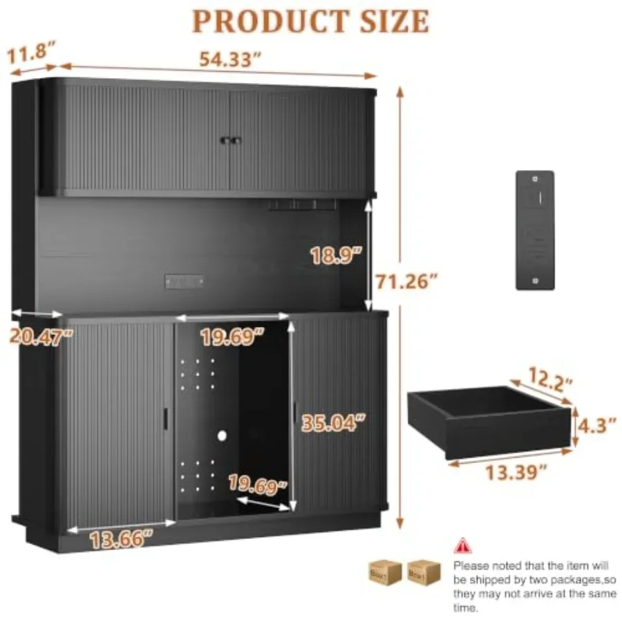 70.8" Tall Fluted Coffee Bar Cabinet with Mini Fridge Space, Modern Bar Cabinet with Fridge Space, Power Outlet and Drawer, Win - view 2