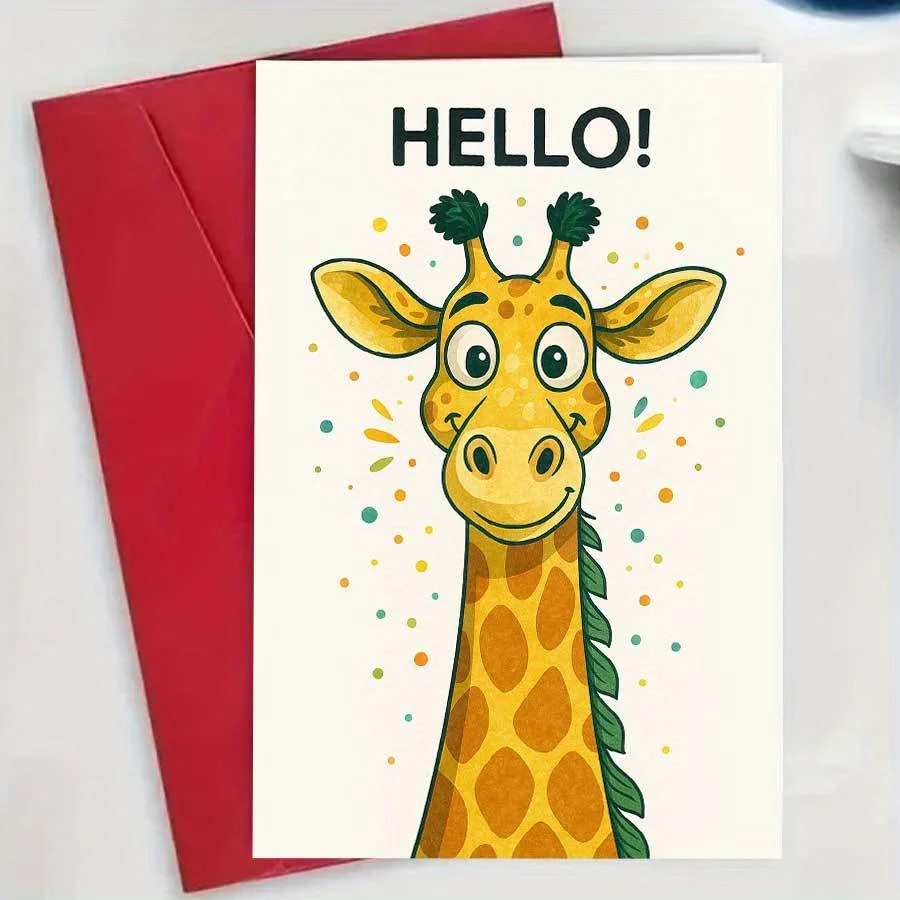 1 Cute Giraffe Hello Card – Perfect for Sending Warm Wishes to Friends on Special Occasions or Just to Brighten Someone's Day.