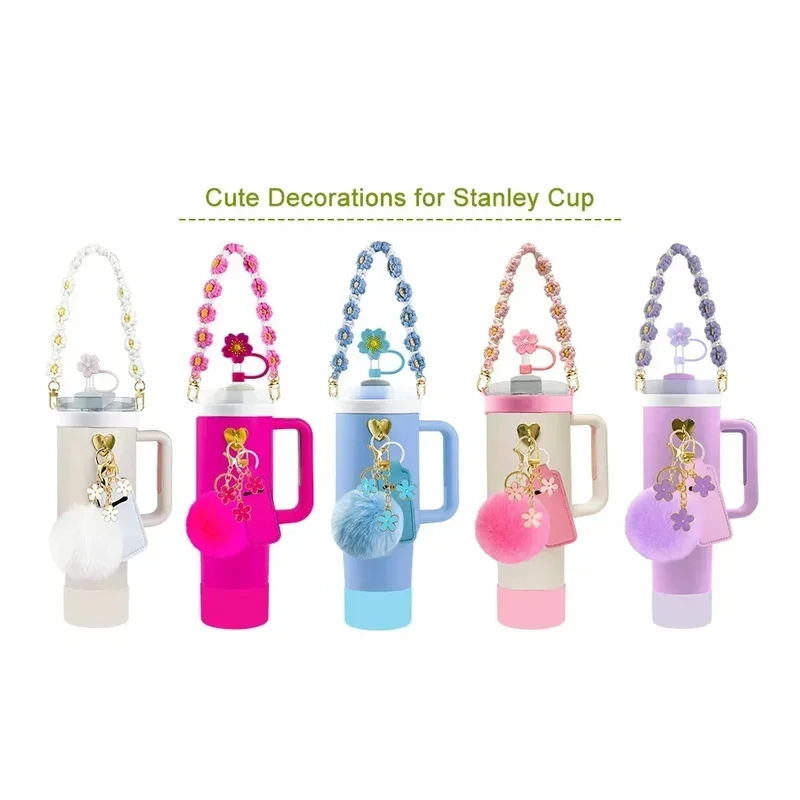 12pcs tumbler accessories set for 30oz 40oz cups, handle strap straw toppers silicone boot charms keychain decorations