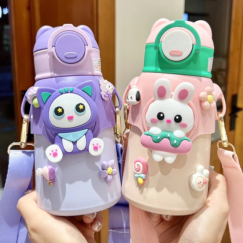 

Cute Cartoon 316 Stainless Steel Children's Thermos Water Bottle With Straw Students Kindergarten Boy Girl Thermal Insulated Cup