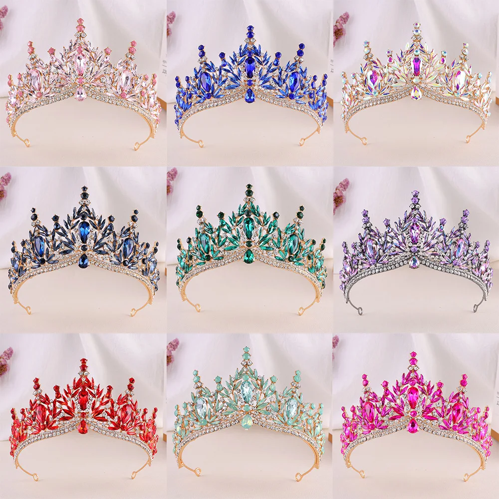 KMVEXO Baroque Luxury Big Water Drop Crystal Opal Crown For Women Girls Wedding Bridal Birthday Party Tiara Hair Dress Accessory