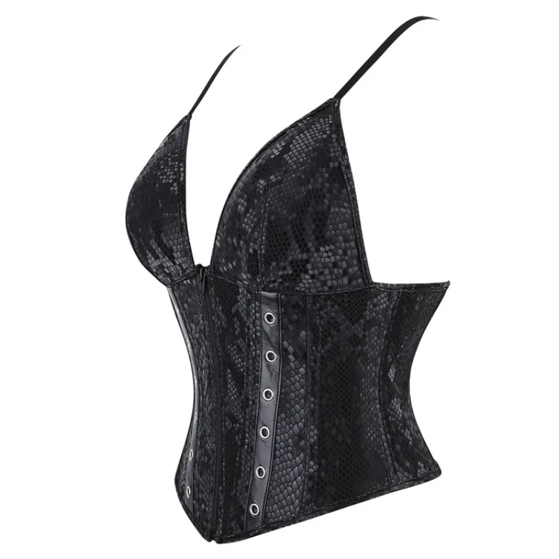 Sexy Snake Print Double Strap Corset Top Push Up Bustier Vintage Style Shaping Bodysuit for Women