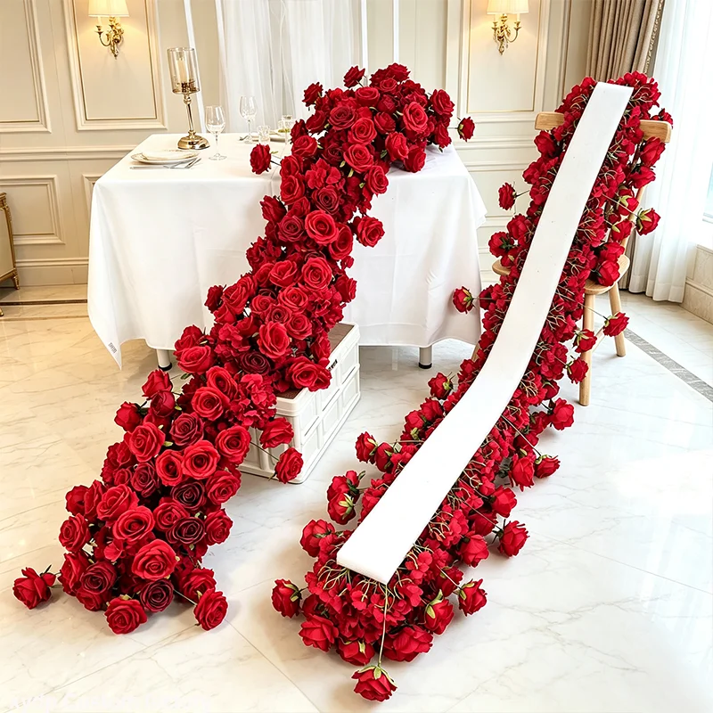 Künstliche Blumenreihe Rosen-Hortensien Sofa-Läufer Hochzeits-Hintergrund Tischdekoration Blumenreihe Dekor Florale Party-Präsentations-Requisiten – Detail 1