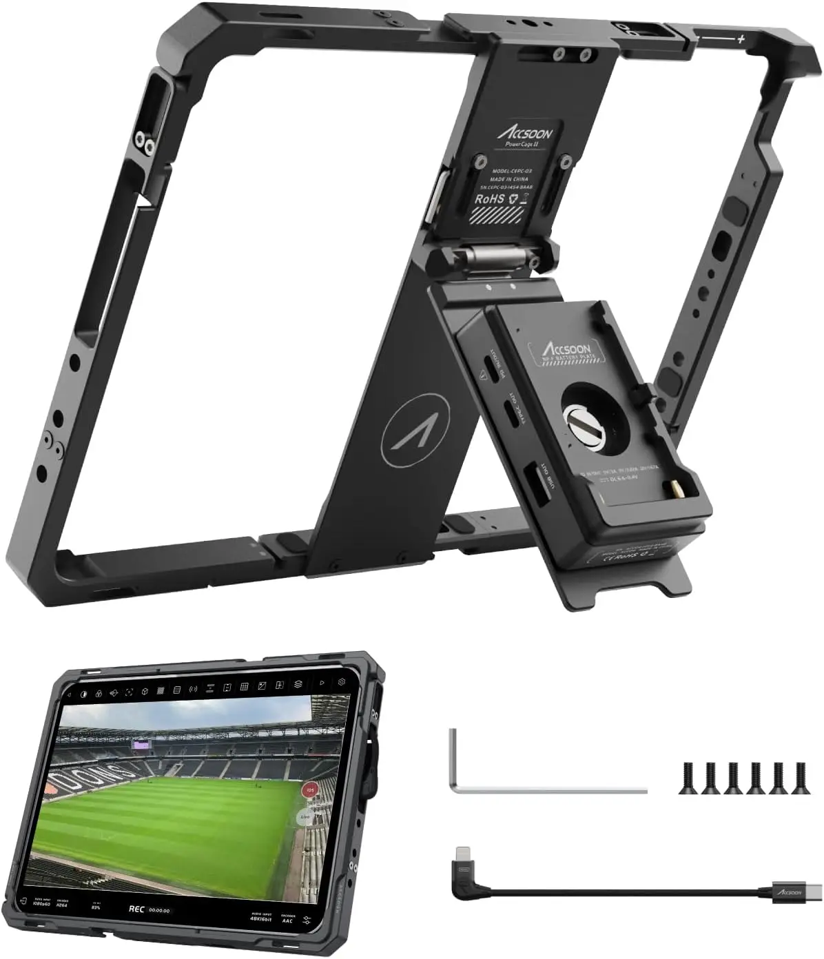 Accsoon PowerCage II Cage for iPad 7,8,9,10,11, Air 3,4,5,6,7, i-Pad Pro 10.5'',11'' Gen1,2,3,M4 with NP-F Battery Plate Adapter