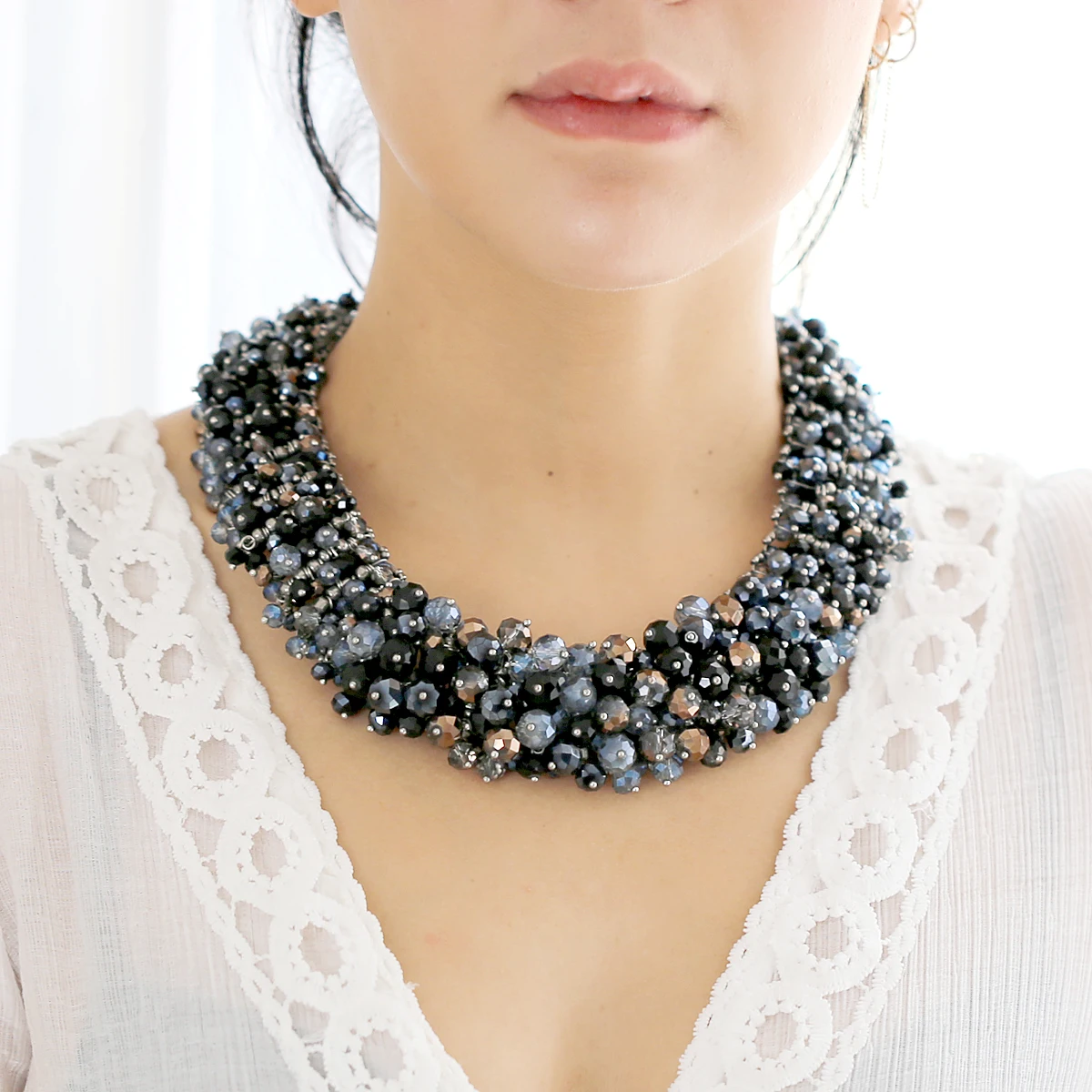 Handmade Statement Necklace for Women Fashion Crystal Beaded Knitting Chunky Collar Chokers Costuem Jewelry Dropshipping