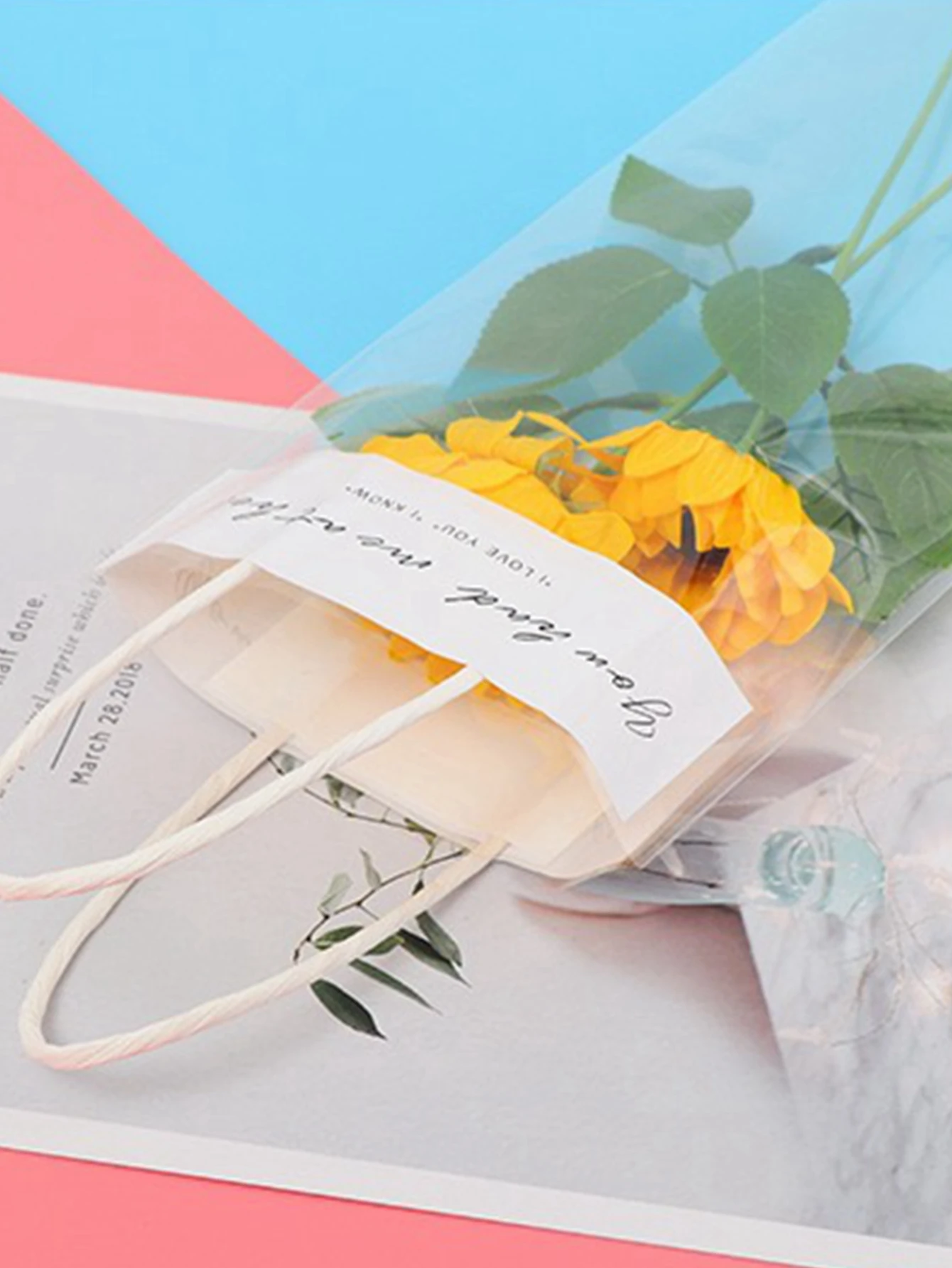 5pcs Simple Transparent Flower Tote Bag, Flower Gift Decoration Tote Bags, Single Bouquet Opp Bag Romantic Gift Bag For Lovers