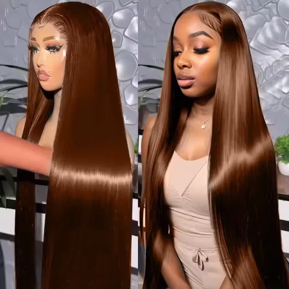 

#4 brown chocolate straight human hair 46 long inches 13x6 front wig lace human hair brown colored straight wig human hai