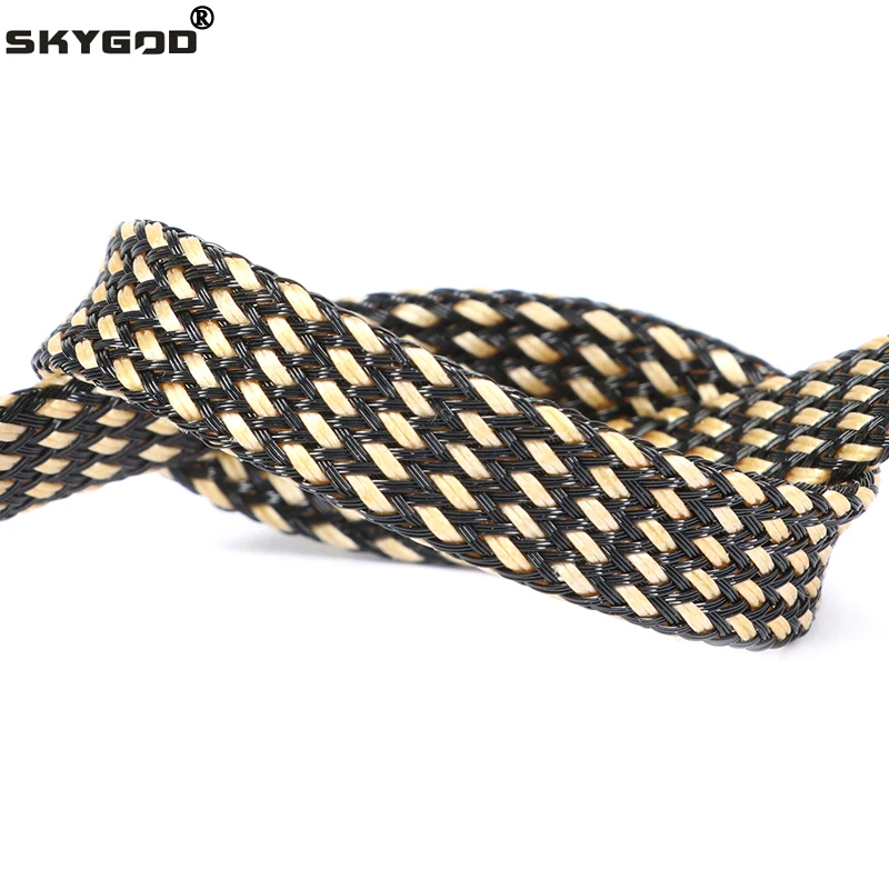 1~50m PET Braid Sleeve Gold-Black 2/4/6/8/10/12/14/16/20/40mm High Density Insulated Wire Protector Snake Skin Cable Wrap Sheath