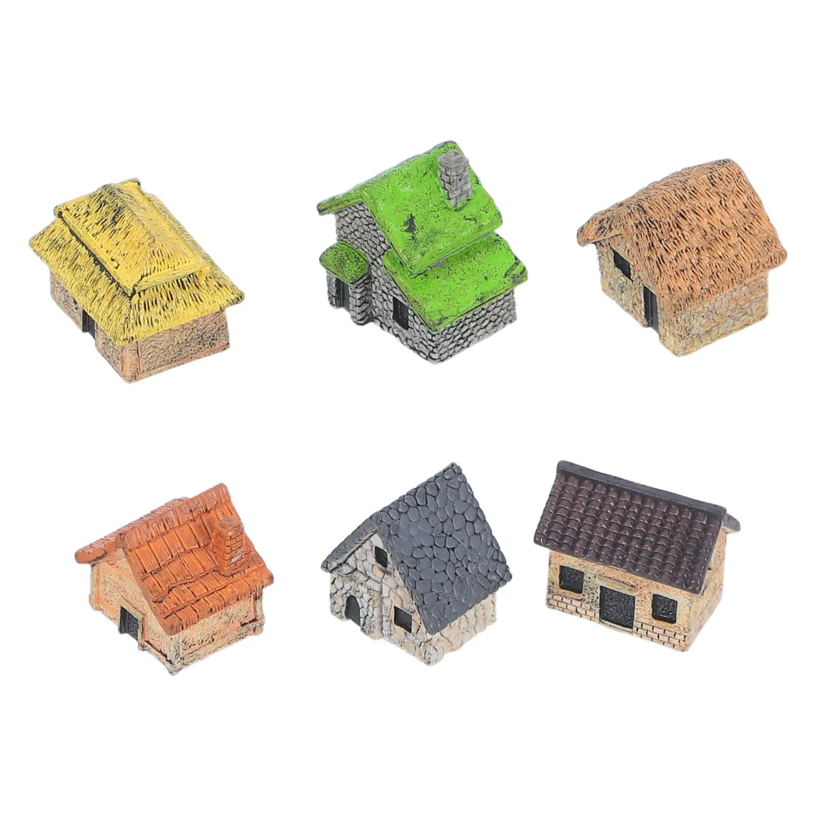 6Pcs Miniature Fairy Garden Houses Rustic Village Hut Cottage Micro Landscape DIY Crafts Resin Vintage Outdoor Decorations