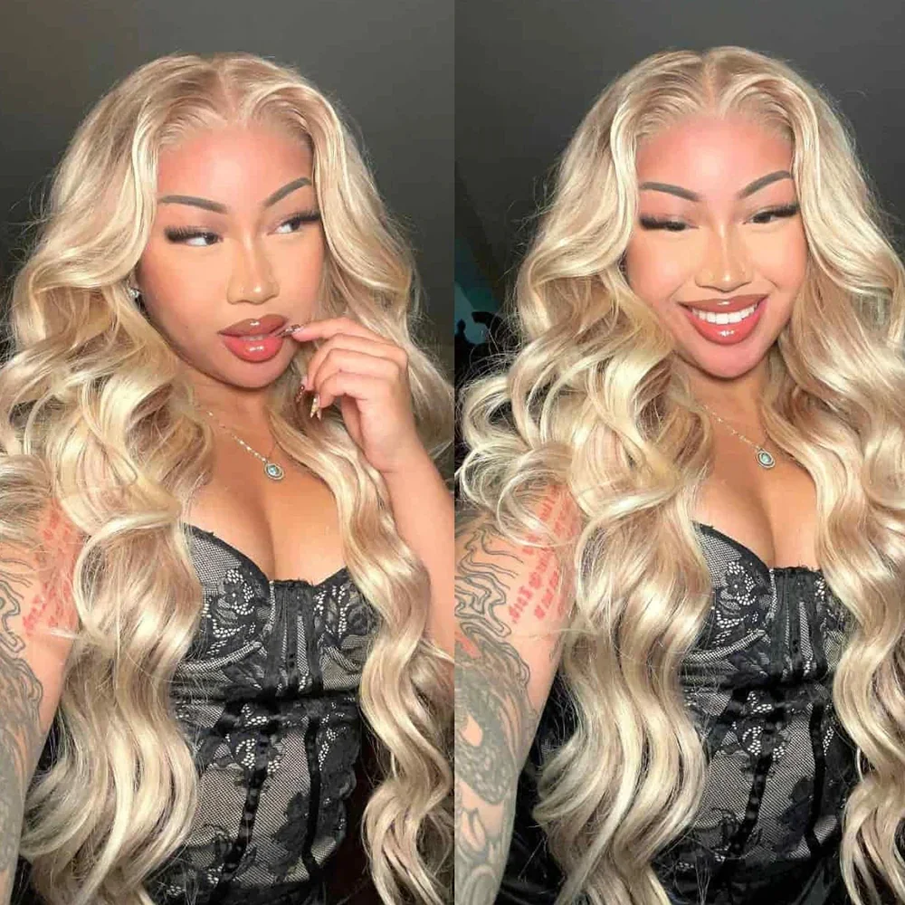 Highlight Honey Blonde Loose Wave Lace Front Wigs for Women 613 Balayage Body Wave Synthetic Wigs with Pre plucked Frontal