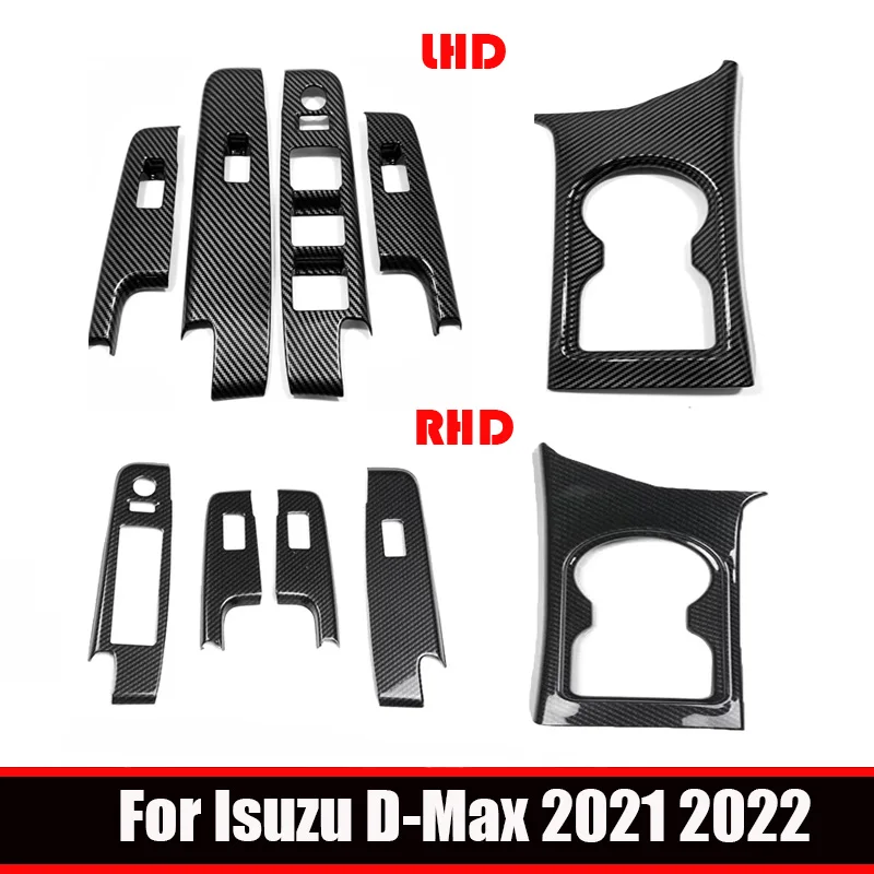 R/LHD For Isuzu D-MAX D MAX DMAX 2021 2022 ABS carbonfiber window lift swtich cover center control front water cup holder cover