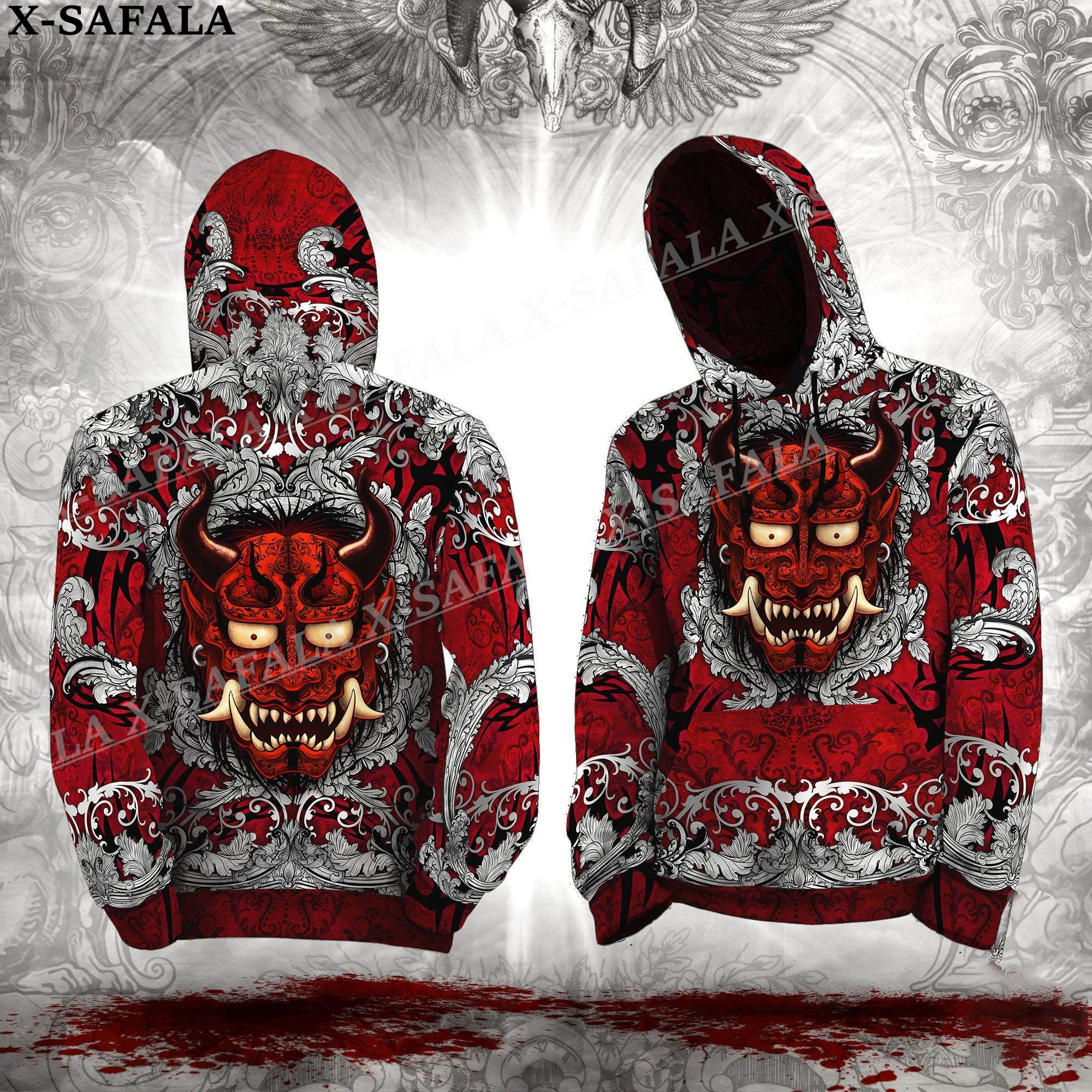 Oni Japanese Samurai Mask Tattoo 3D Print Zipper Hoodie Man Female Pullover Sweatshirt Hooded Jacket Jersey Coat Tracksuits-8