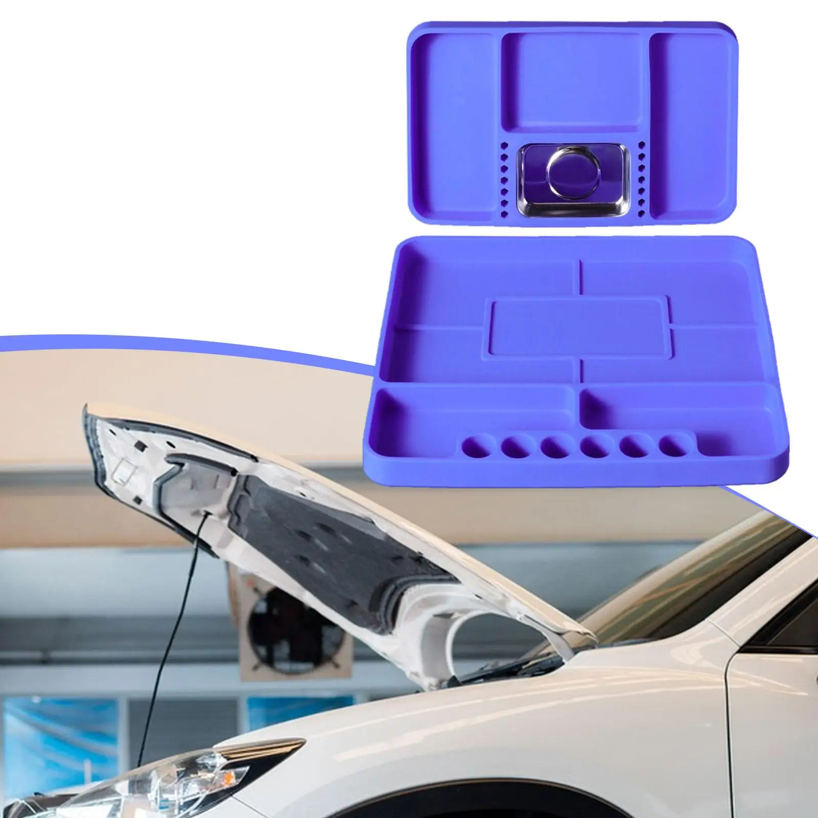2x Vassoi per attrezzi in silicone con vassoio magnetico per piccole parti Organizzatore di attrezzi automobilistici per dadi Bulloni Punte per cacciavite Presa Officina