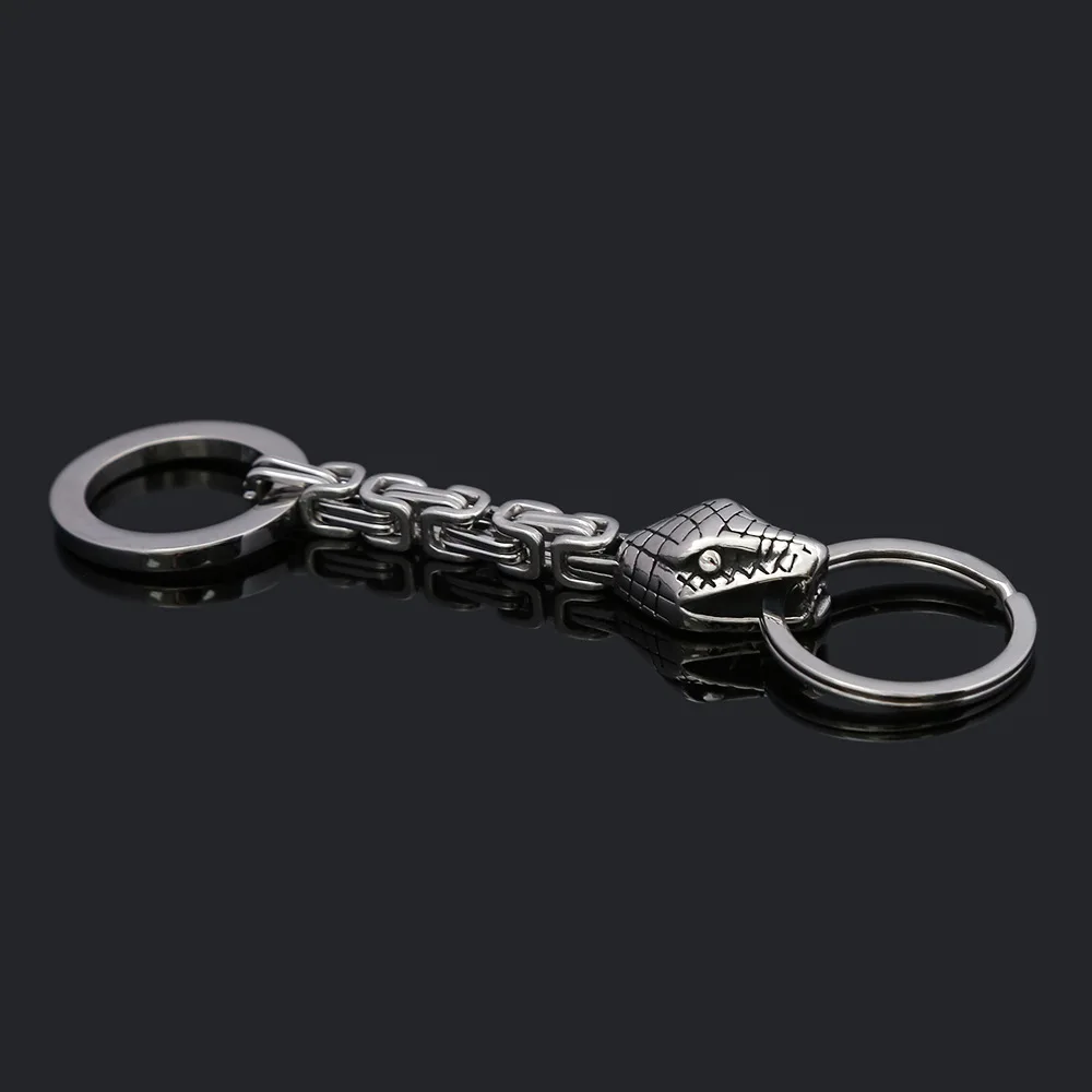 100pcs/lot Gift Creative Snake Head Keychain Viking Stainless Steel Personalized Keychain Car Key Hanger Wholesale