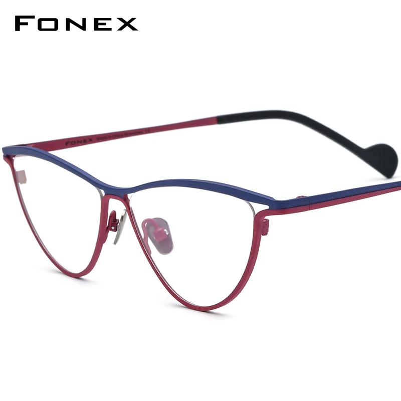 Fonex กรอบแว่นตาไทเทเนียมแว่นตาแมวผู้หญิงของแท้ย้อนยุค2022 F85748แว่นตาวินเทจ