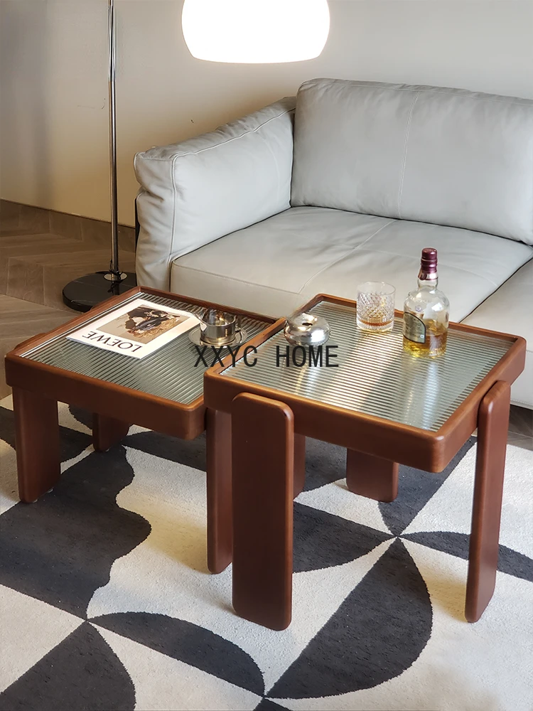 

Solid Wood Coffee Living Room Home Small Apartment Glass Tea Table Light Luxury Modern Small Table Combination