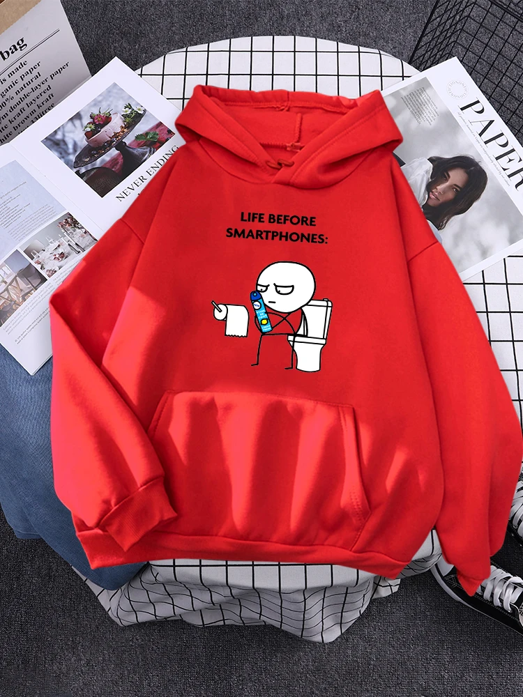 

Life Before Smartphones Cartoon Women On Toilet Women Hoody Simple Warm Sweatshirt Aesthetic Hooded Sportswear Street Casual Top