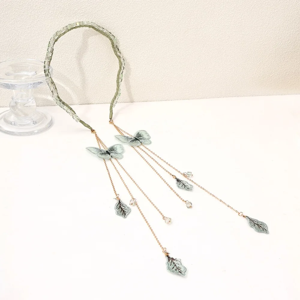 Simulated Butterfly Butterfly Tassel Headband Crystal Rhinestone Handmade Women's Hair Hoop with Tassels Exquisite