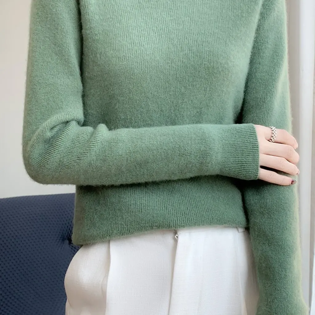 여성용 한국 스타일 슬림핏 긴팔 풀오버 스웨터 가을 신상 니트 귀달이 칼라 베이스 셔츠 이너 타이트핏