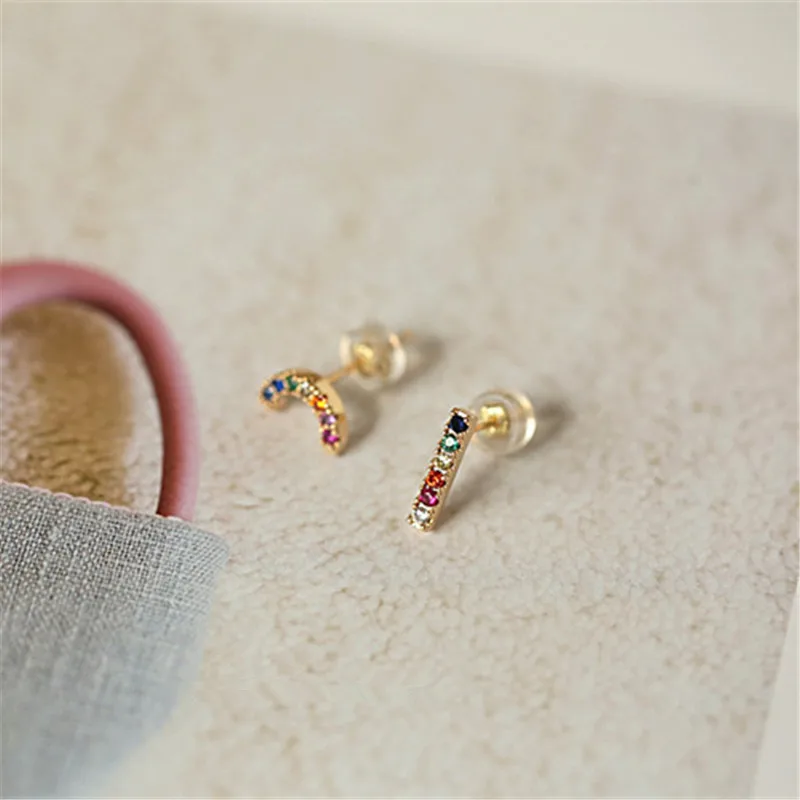 Rainbow Earrings 925 Sterling Silver For Women Pave Colored Zircons Fashion Glamour Wedding Jewelry Girlfriend Gift