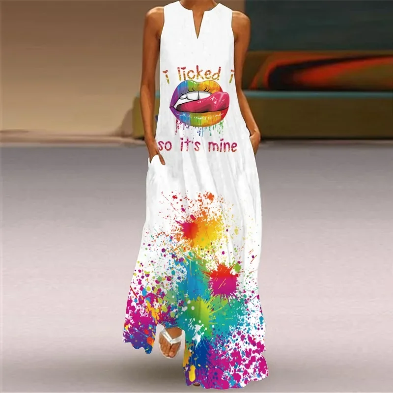 

Fashion Vacation Beautiful Graffiti Print V-neck Women's Sleeveless Dresses