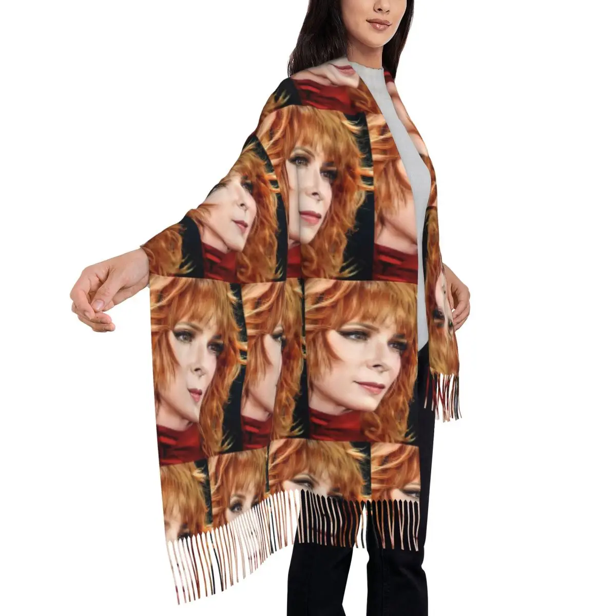 

Mylene Farmer French Singer Scarf Tassel Scarves for Women Soft Warm Shawls and Wraps Long Fall Winter Shawl Wrap