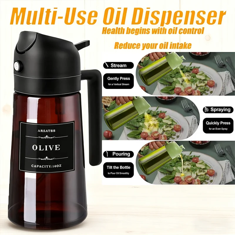 Draagbare 470ML oliespuitfles voor keuken koken kamperen vernevelende mist vullen oliedispenser tweeërlei gebruik huishoudelijk food grade