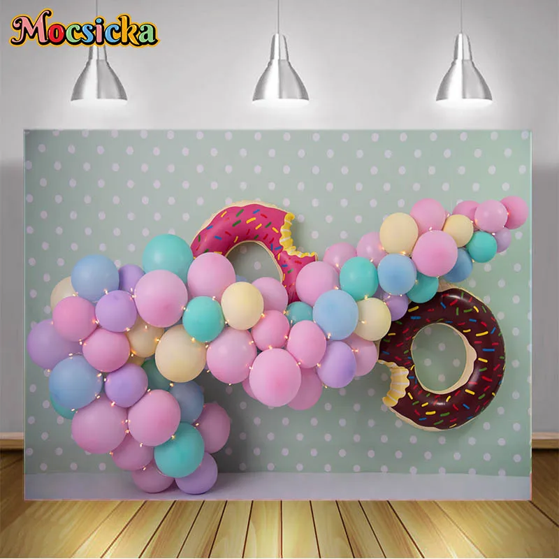 

Donut Balloon Wall Kids 1st Birthday Party Background Colorful Balloons Photography Backdrop Cake Smash Decor Photo Studio